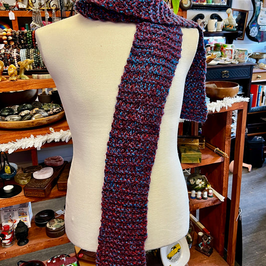 Chunky Red/Blue Knitted Scarf