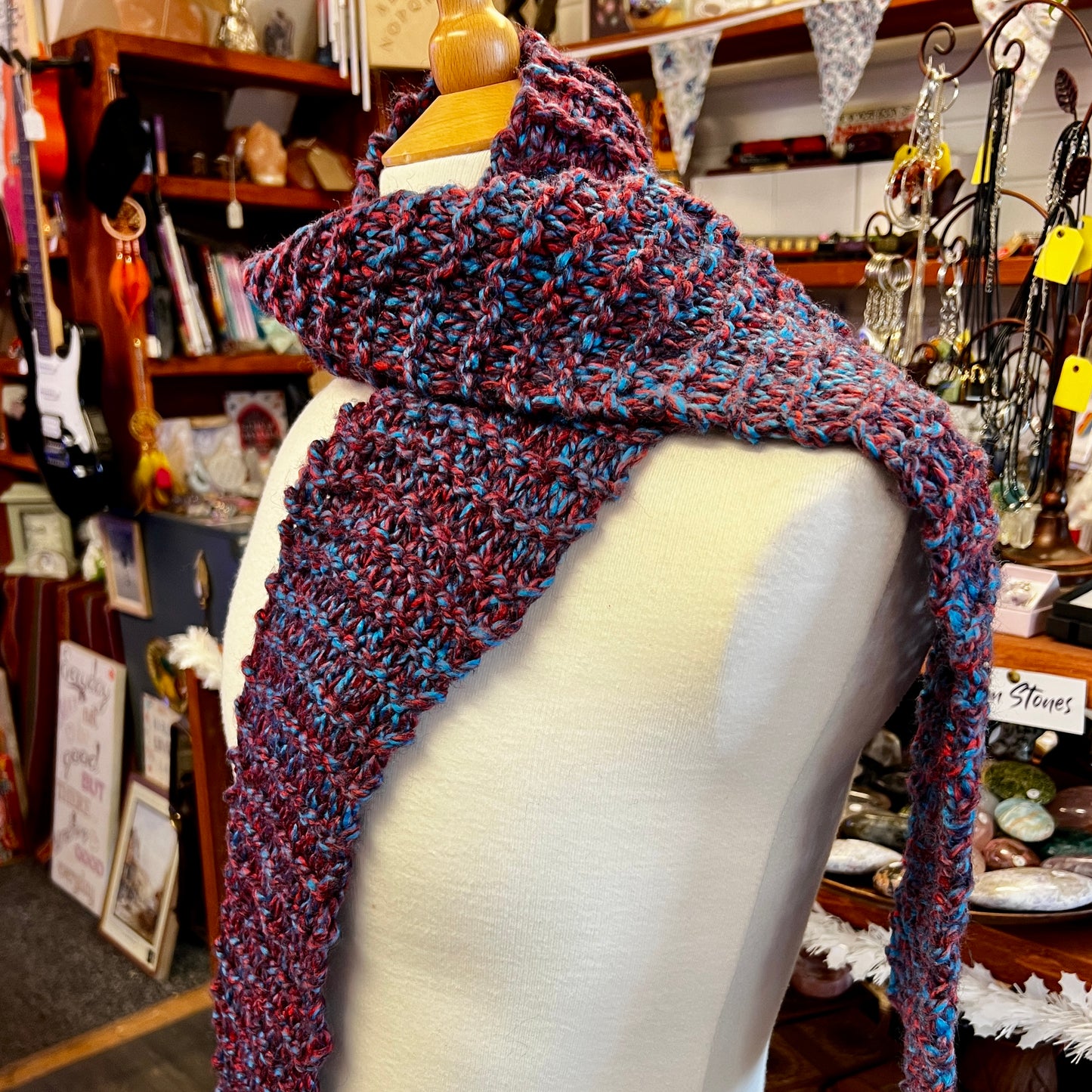 Chunky Red/Blue Knitted Scarf