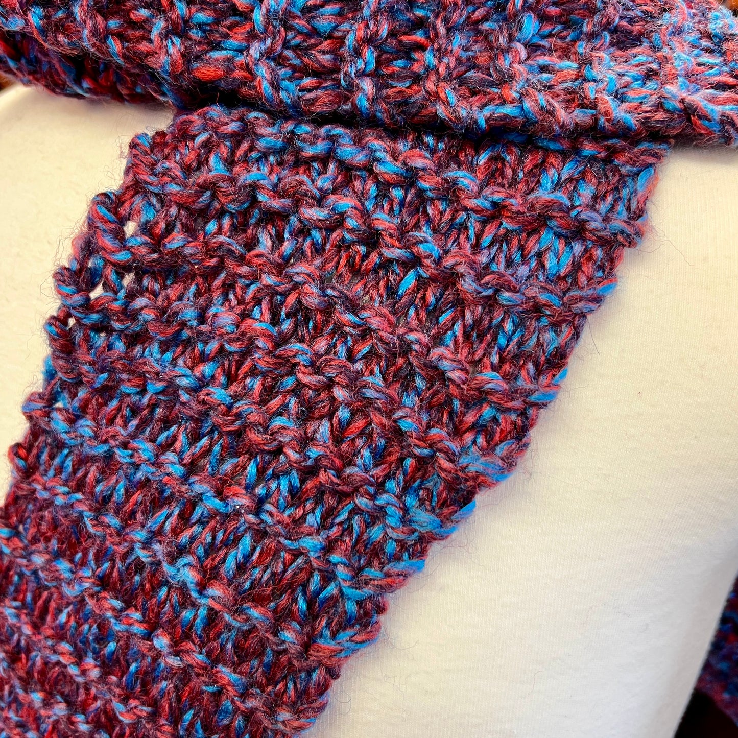 Chunky Red/Blue Knitted Scarf