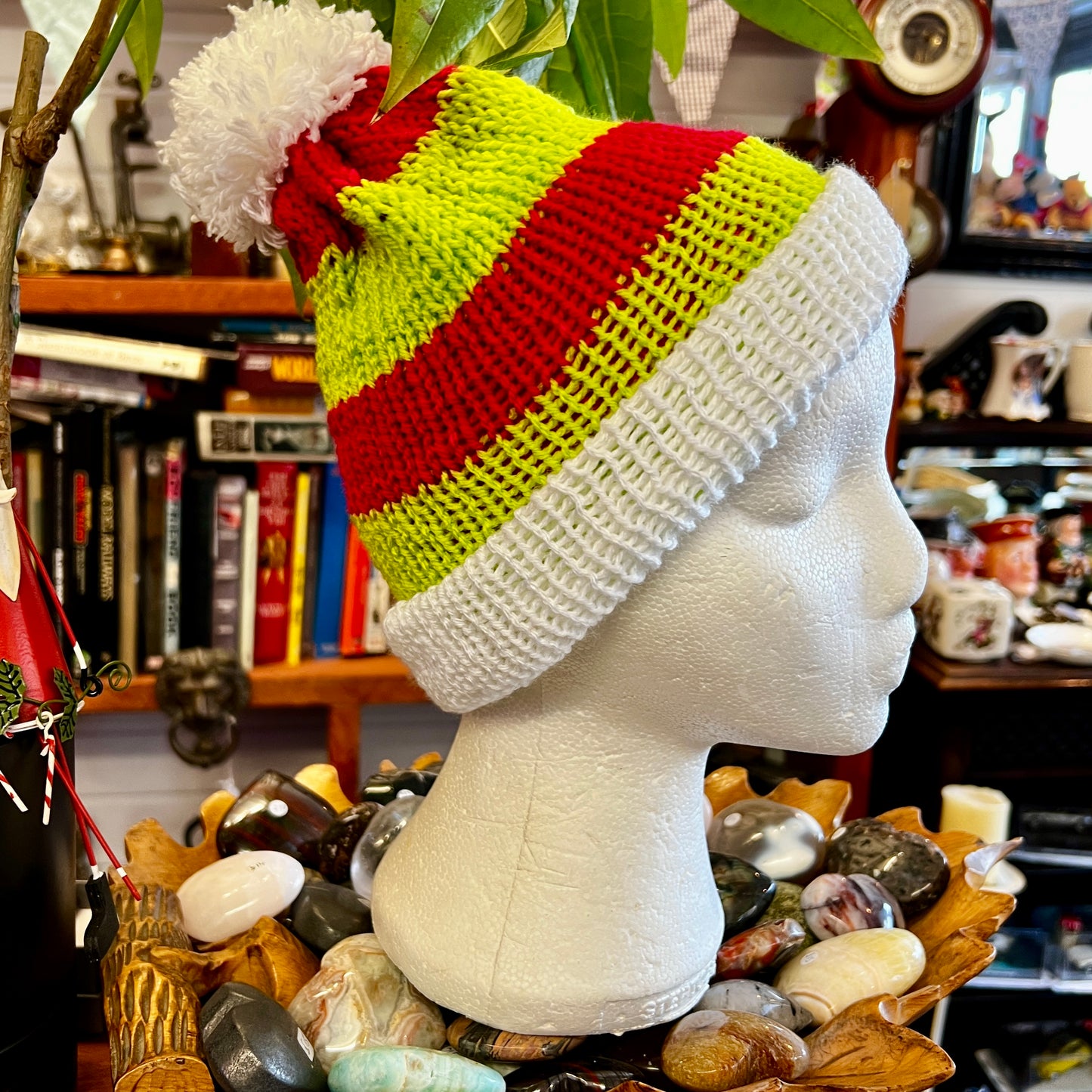 Christmas Grinch Beanie - Red / Lime Green / White