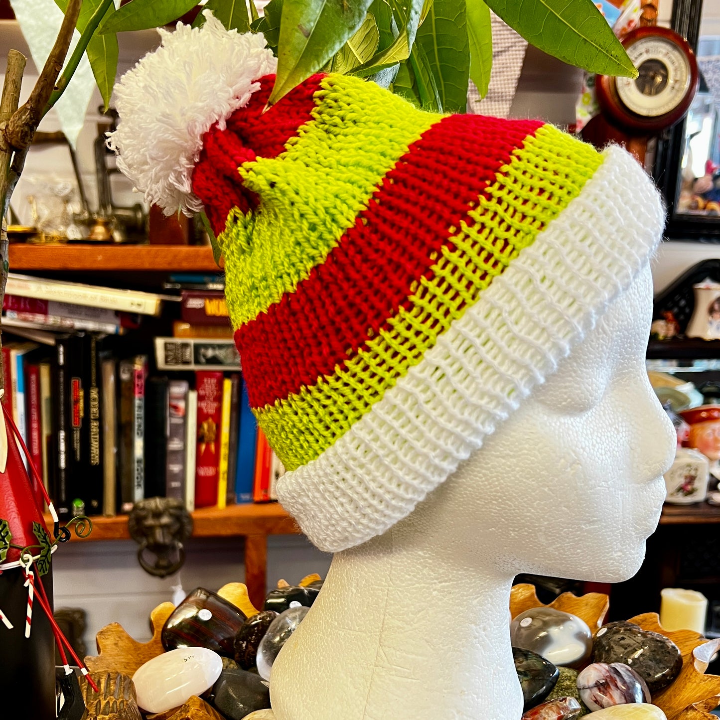 Christmas Grinch Beanie - Red / Lime Green / White