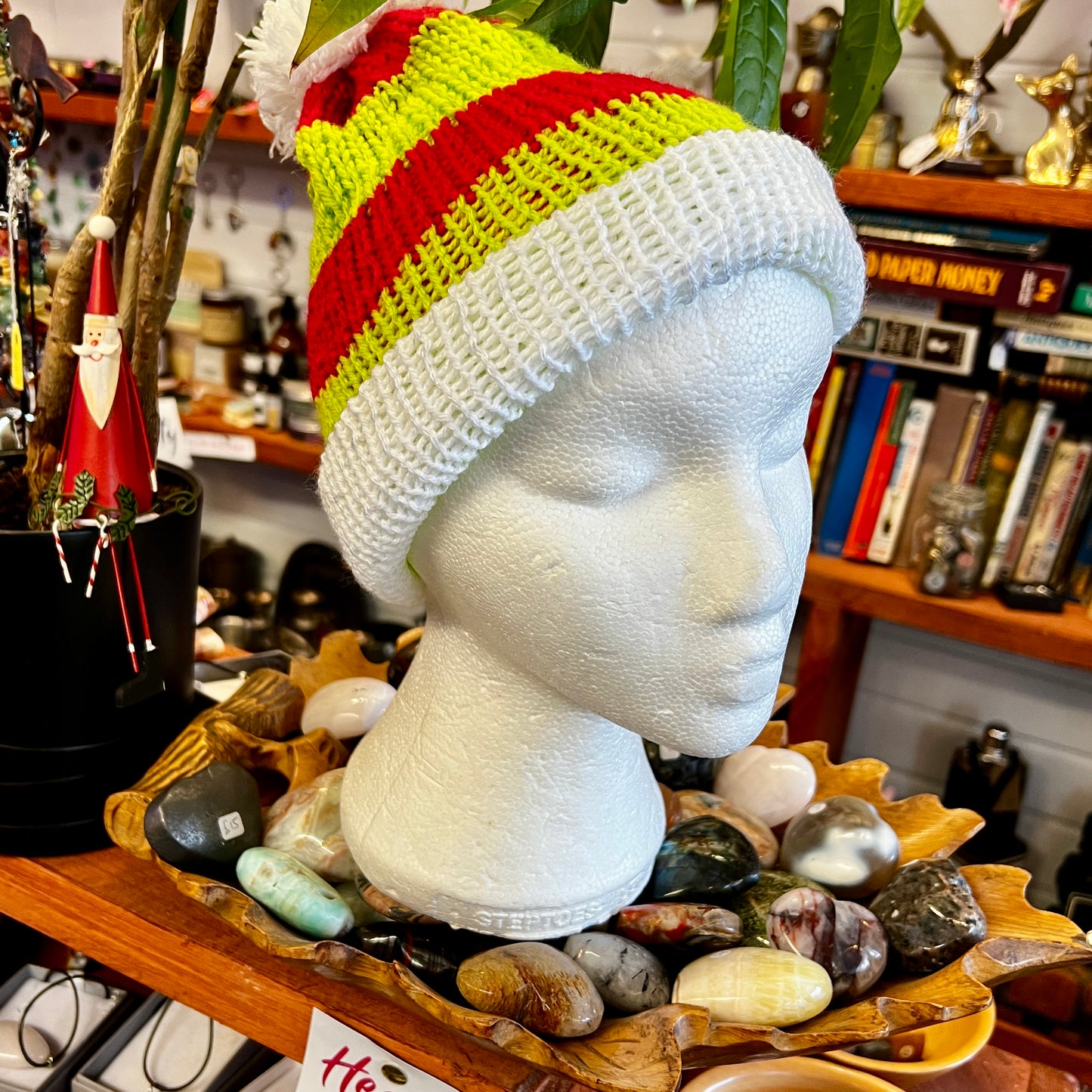 Christmas Grinch Beanie - Red / Lime Green / White