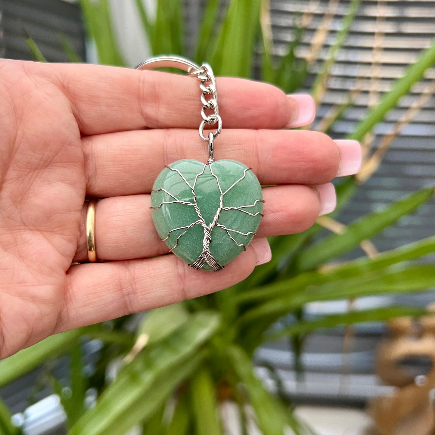 Green Aventurine Heart Keyring