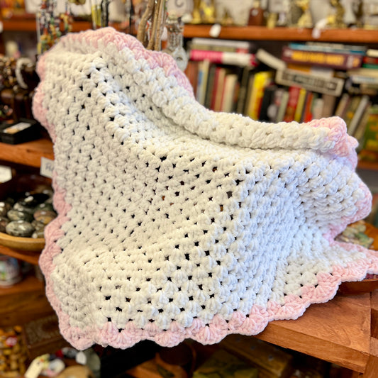 Chenille Baby Blanket - Pink/White