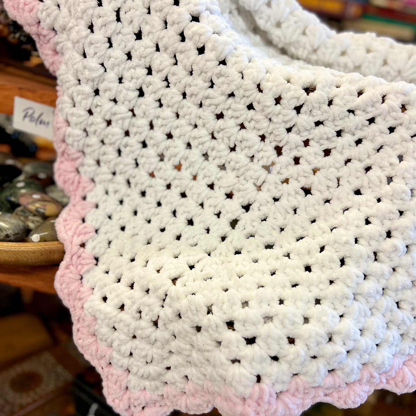 Chenille Baby Blanket - Pink/White