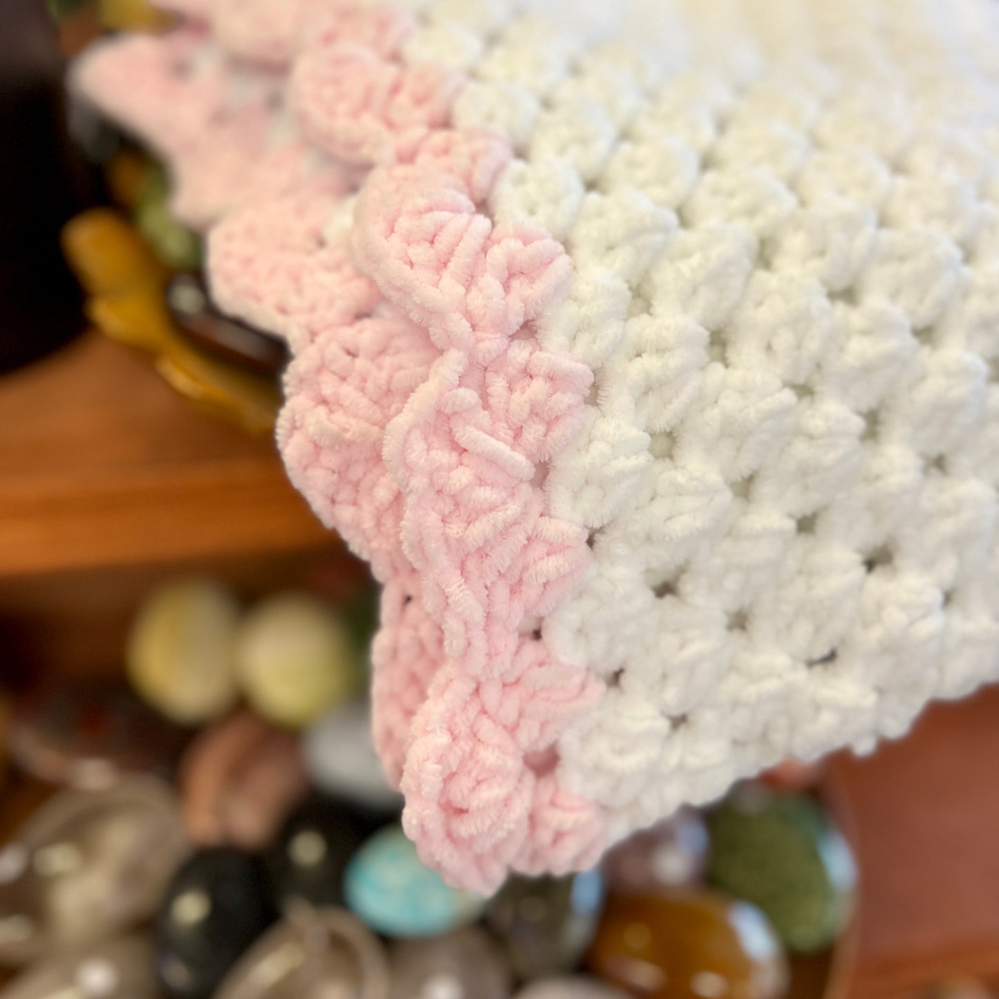 Chenille Baby Blanket - Pink/White