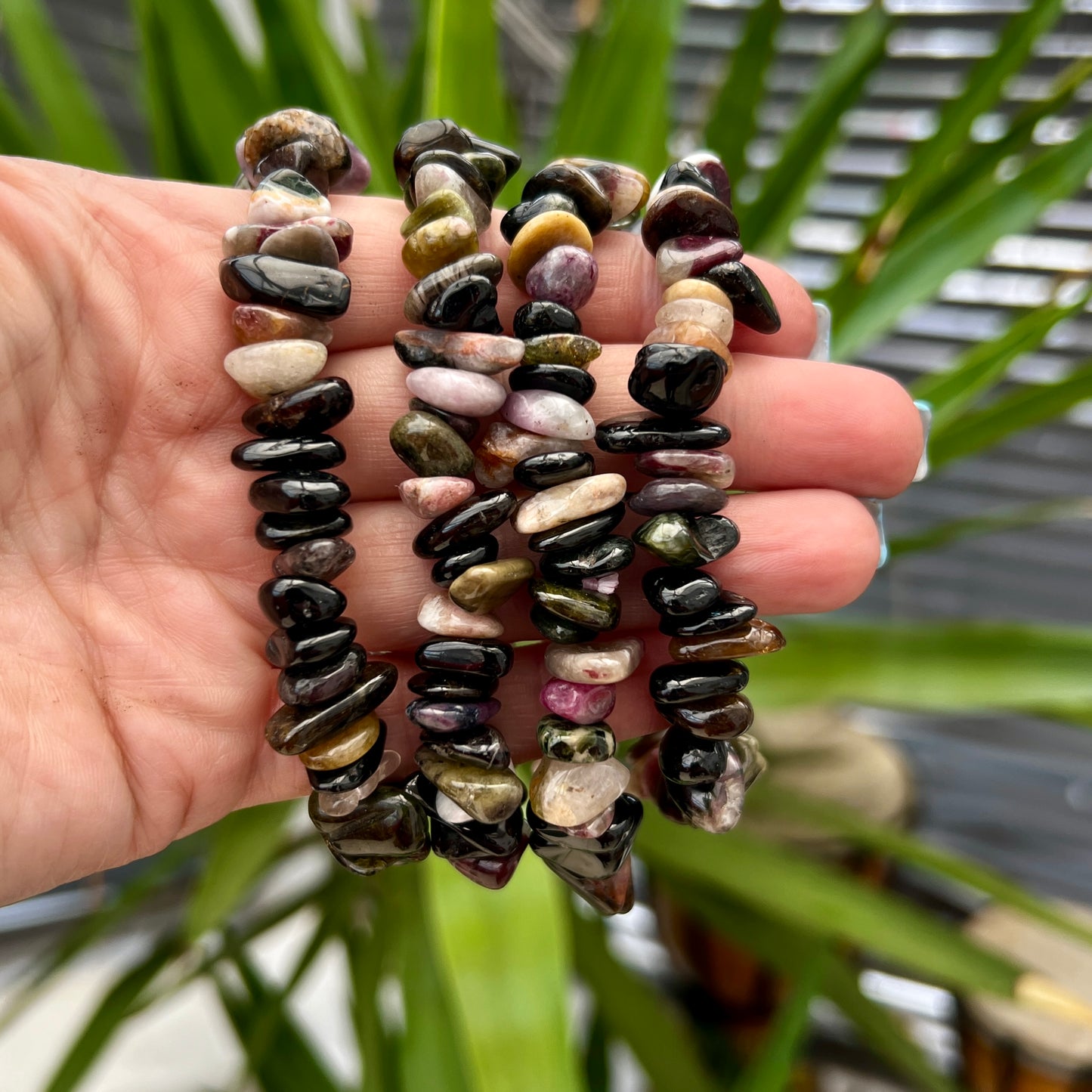 Watermelon Tourmaline Crystal Chip Bracelets