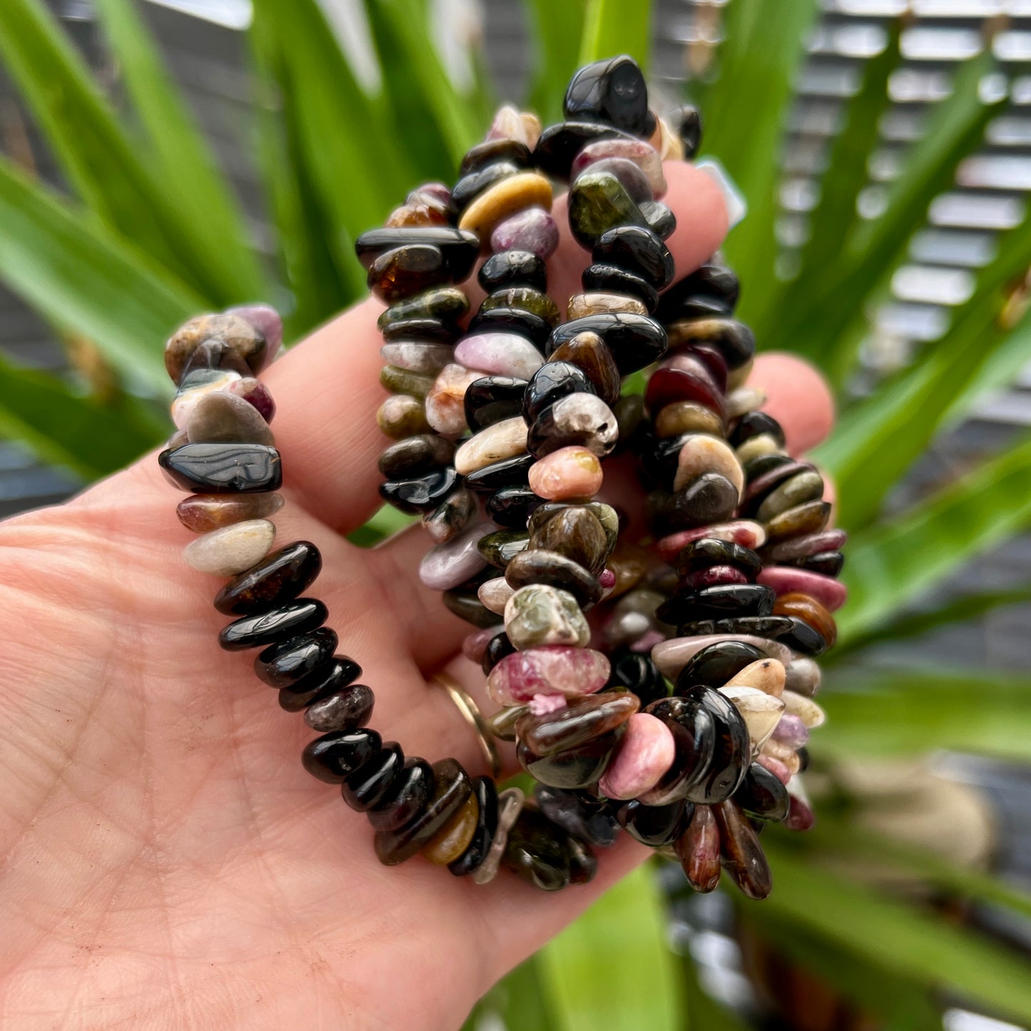 Watermelon Tourmaline Crystal Chip Bracelets