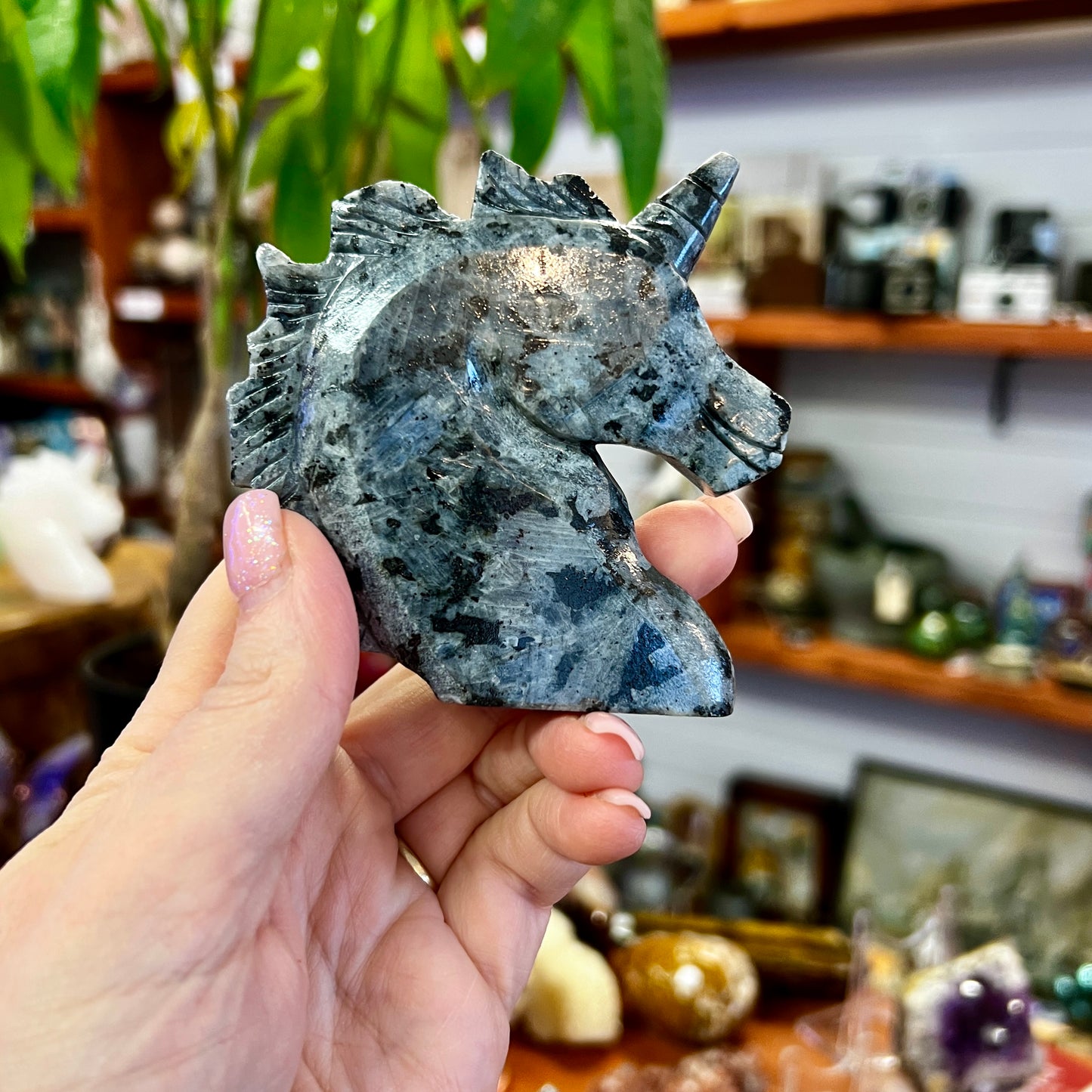 Larvikite Unicorn Carving