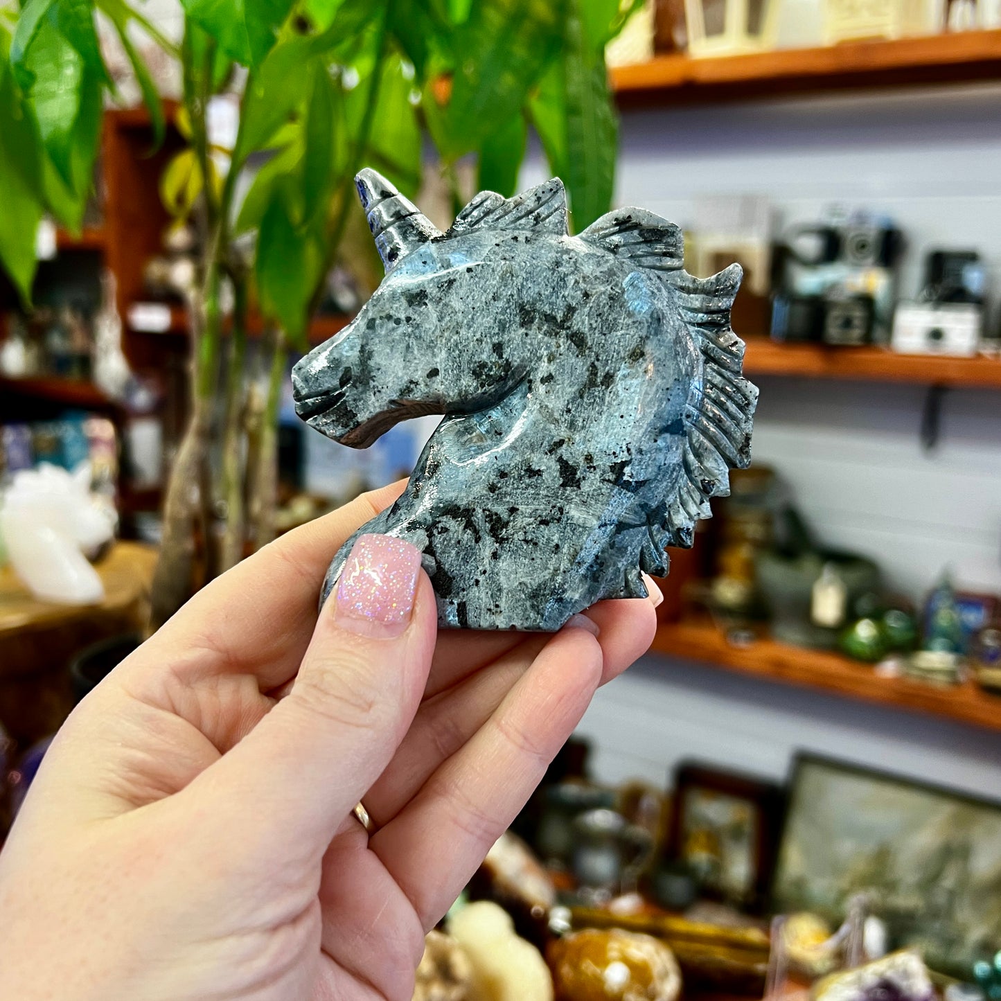 Larvikite Unicorn Carving