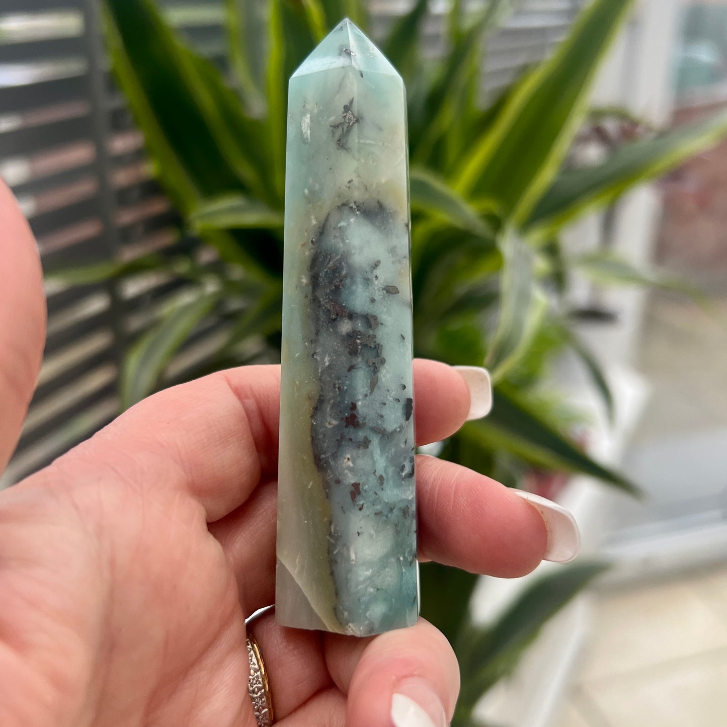 Green Calcite with Pyrite Tower/Point